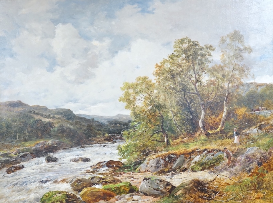 David Bates, 'A Spate on the Lledr', signed and dated 1909, Haynes Fine Art of Broadway, paperwork and label verso, oil on canvas, 45 x 60cm, ornate gilt frame